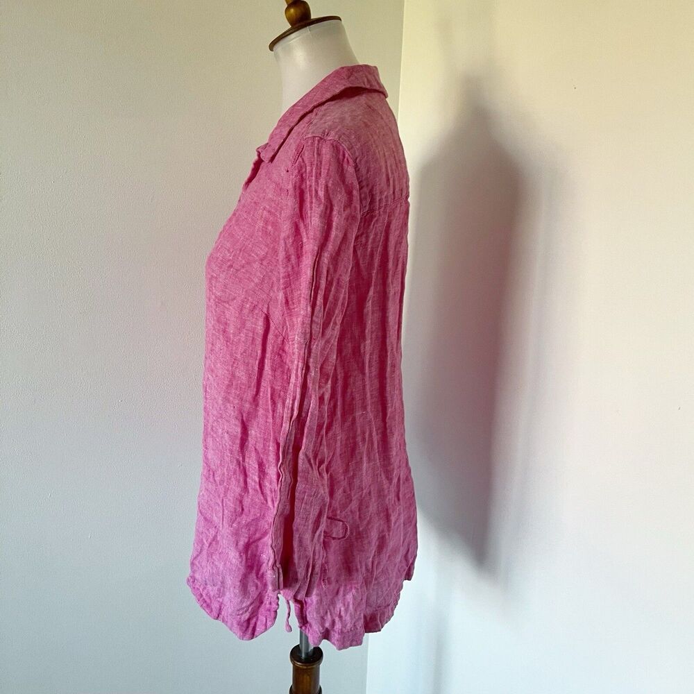 Isaac Mizrahi Linen Top Shirt Blouse 3/4 Sleeve Tie Side Tunic Pink M Medium - Picture 9 of 16